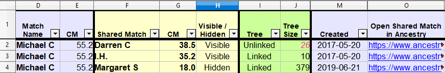 shared matches spreadsheet from Boyne Analytics