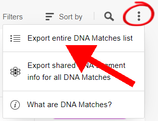 highlighted menu item to export dna matches