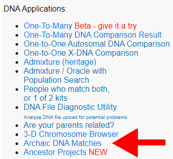 highlighted menu item for archaic dna matches